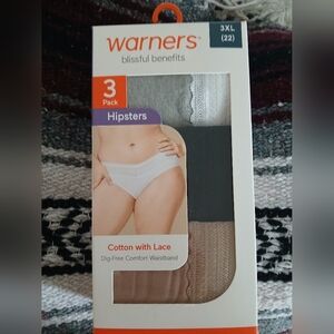 Warner's Cotton Hipsters 3-Pack with Lace - Gray, Black, Tan